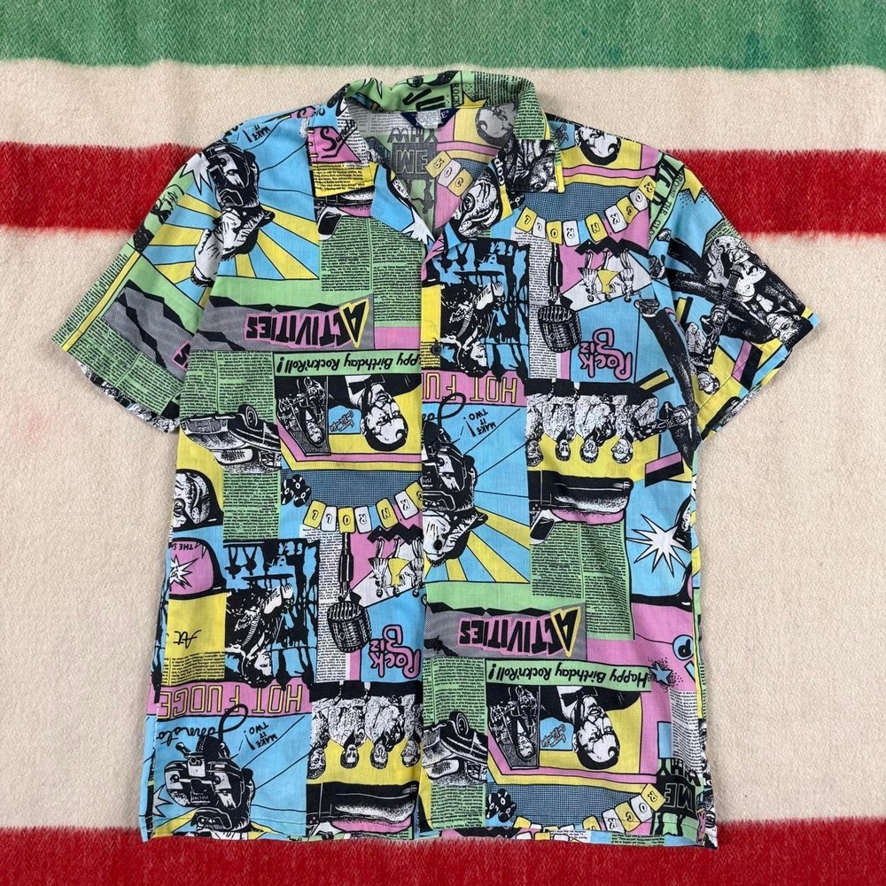Vintage 80s Deecee Cartoon Rock n Roll Shirt Pop Art Rockabilly Mens ML